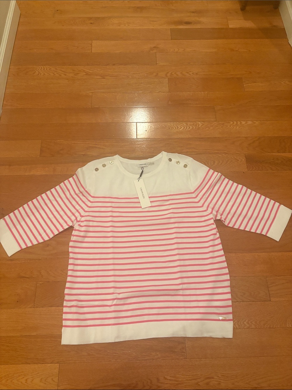 Calvin Klein White and Pink Striped Top